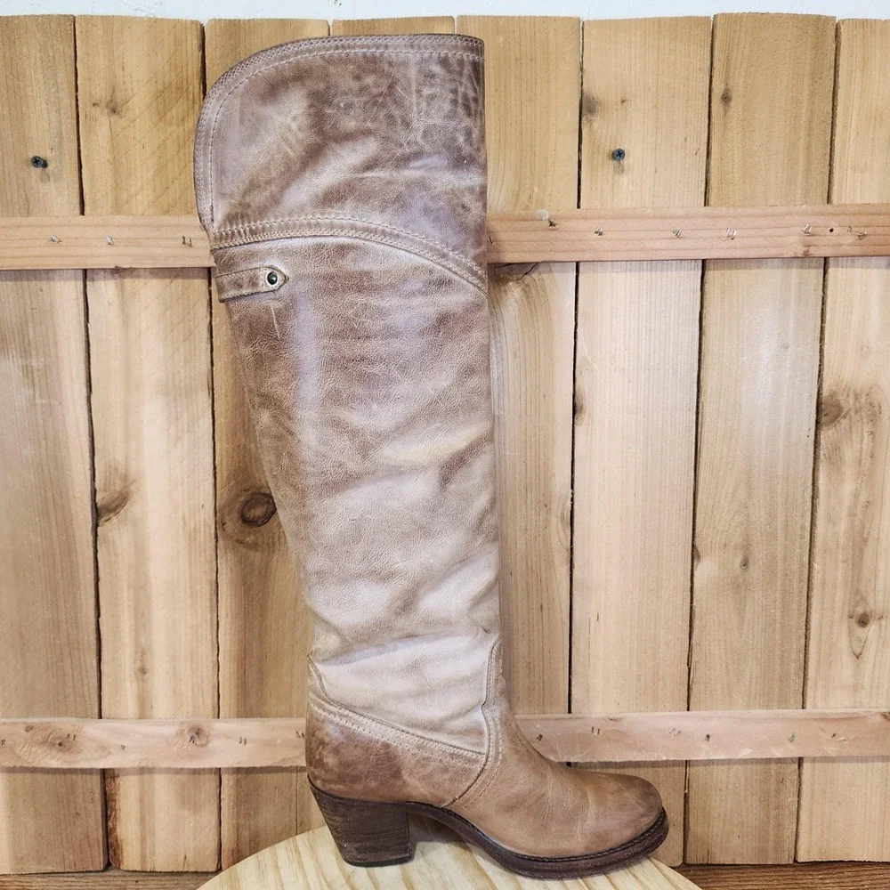 Frye Jane Tall Cuff Boots Womens 6‎ B Brown Leather Over The Knee Riding Western